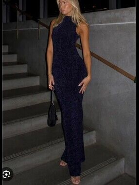 White Fox Boutique Weight in Gold Maxi Dress - Midnight, size Small